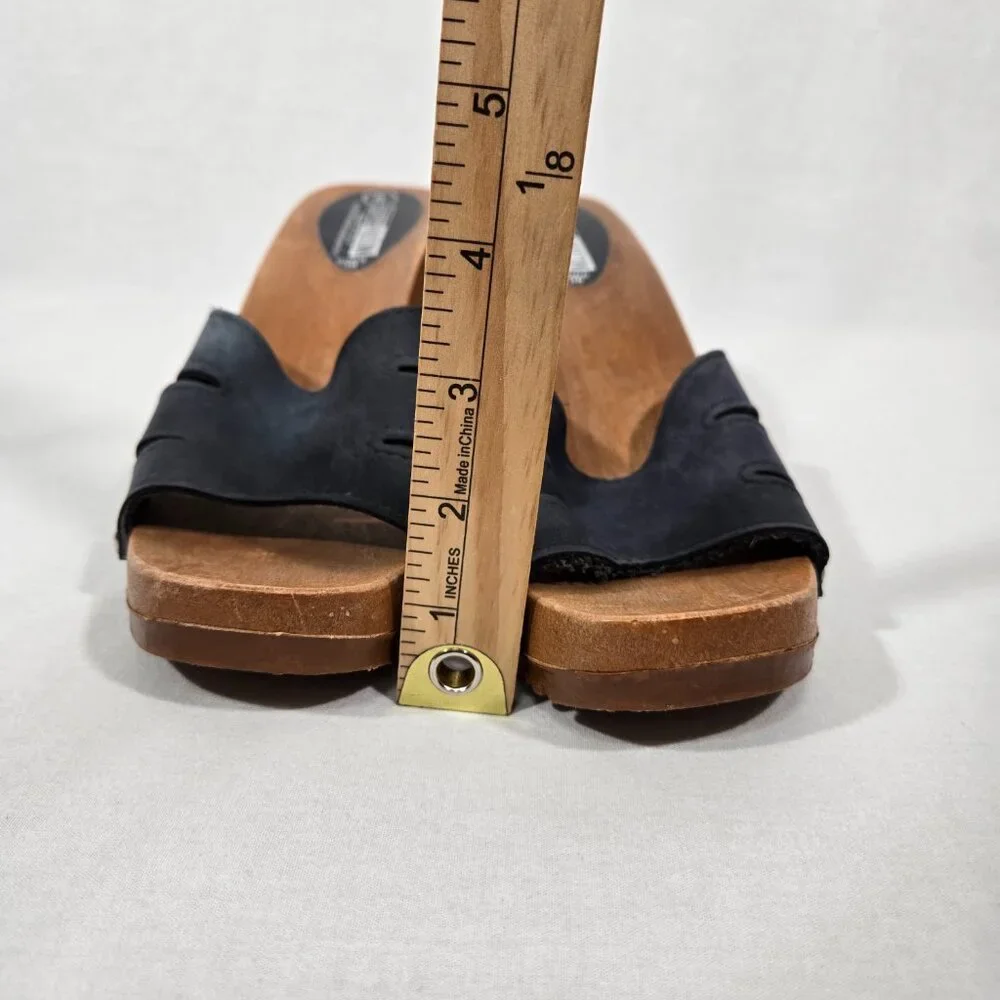 Vintage THE LEATHER COLLECTION Blue Leather Chunky Heels Platform Sandals Size 8 - Picture 15 of 17